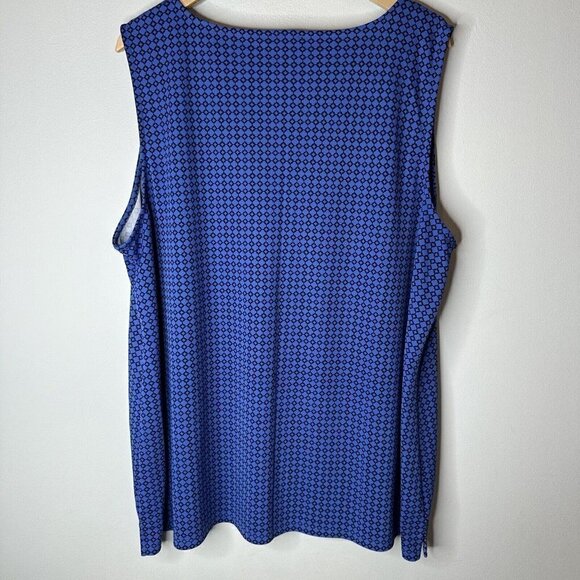 Talbots Womens Blue Diamond Print V Neck Sleeveless Stretch Blouse 3X Plus UPF - Picture 6 of 9